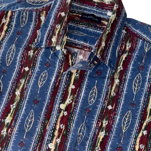 Vintage 90s IAMSA Southwestern Button Up Shirt XL‎ Blue Red Aztec Feather USA - Picture 4 of 6